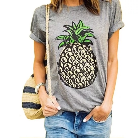 Pineapple Graphic Gray Short Sleeve Tee Shirt - Picture 4 of 6